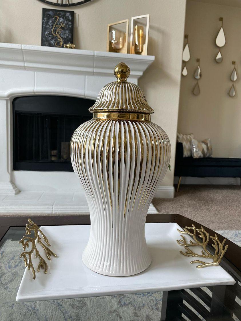 Golden Stripes Decorative Ginger Jar