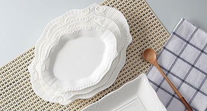 3pcs Set White Embossed Porcelain Dish