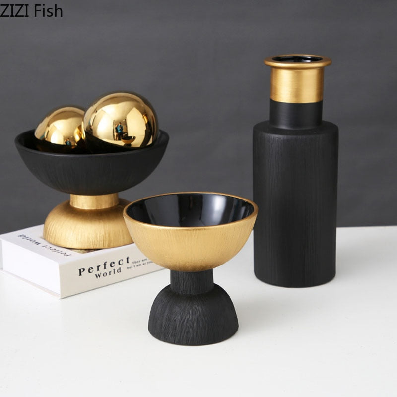 Black and Gold Ceramic Vase