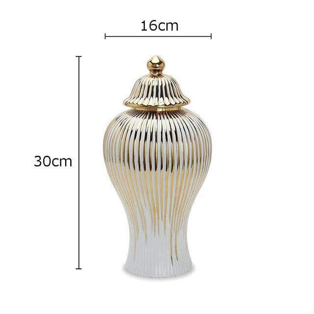 Golden Stripes Decorative Ginger Jar