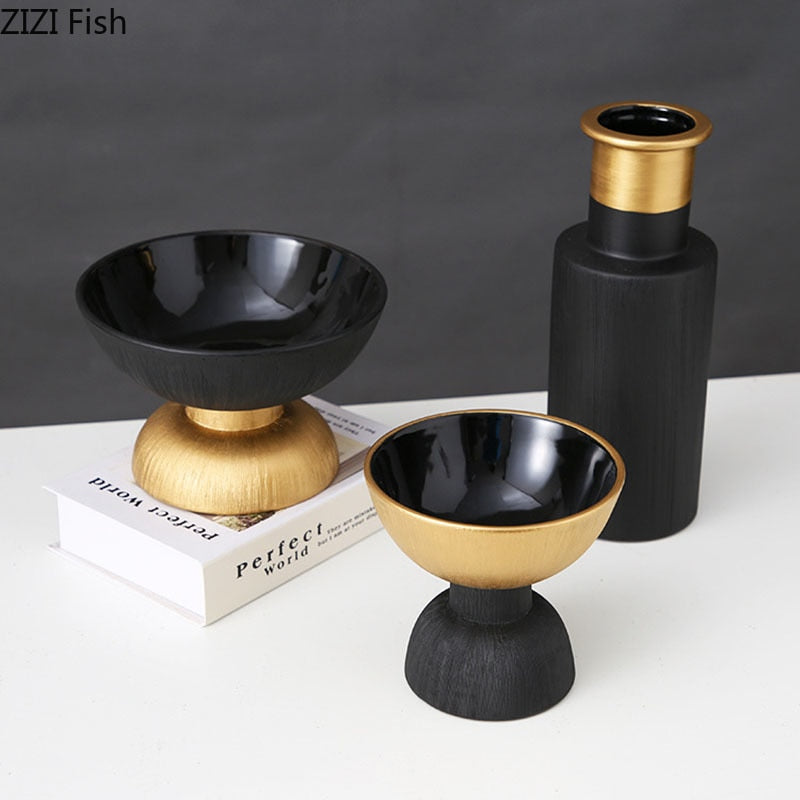 Black and Gold Ceramic Vase