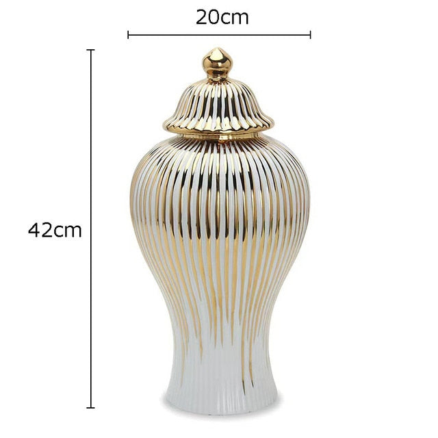 Golden Stripes Decorative Ginger Jar