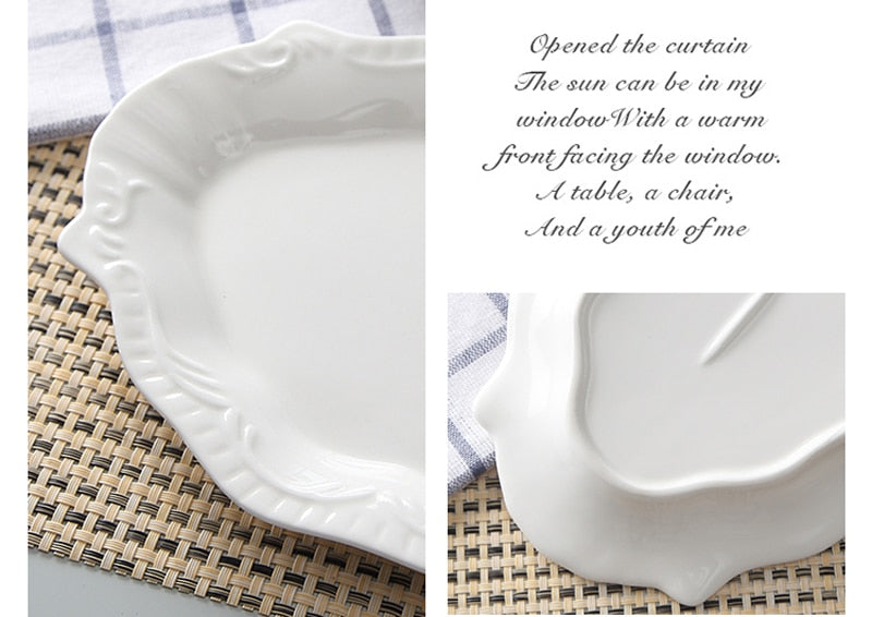 3pcs Set White Embossed Porcelain Dish