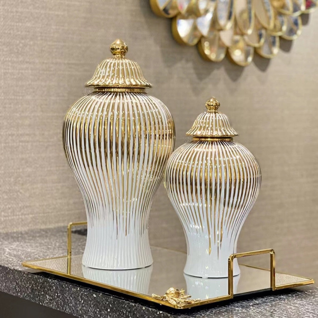 Golden Stripes Decorative Ginger Jar