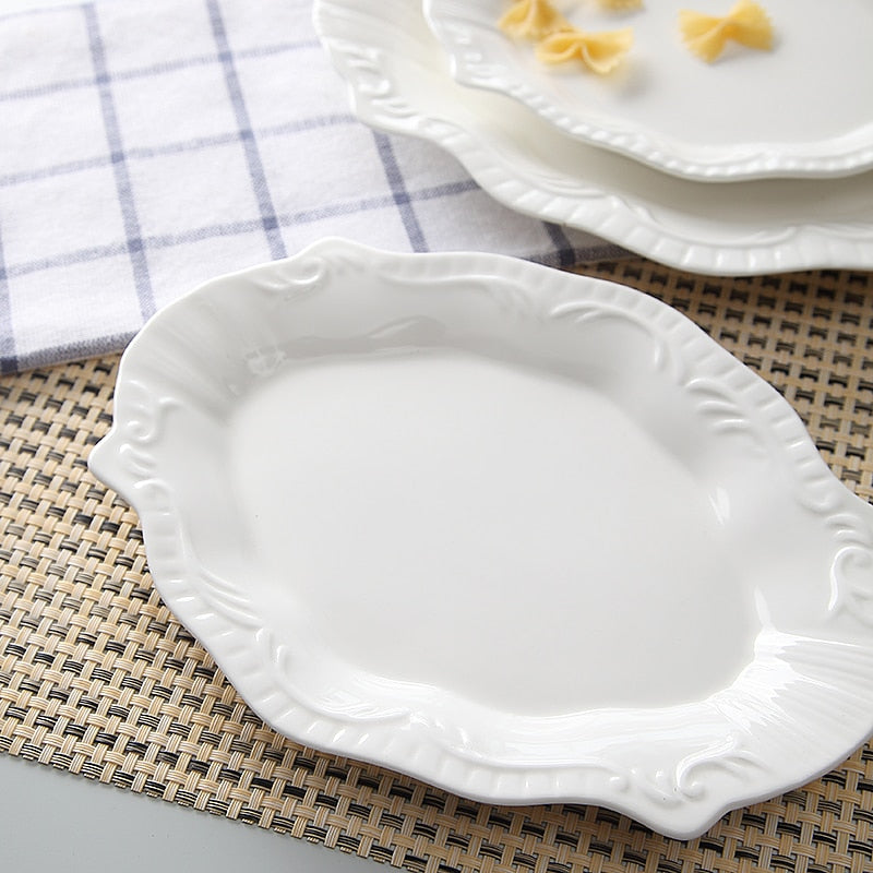 3pcs Set White Embossed Porcelain Dish