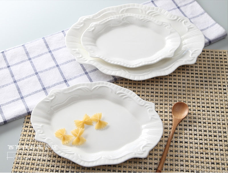 3pcs Set White Embossed Porcelain Dish