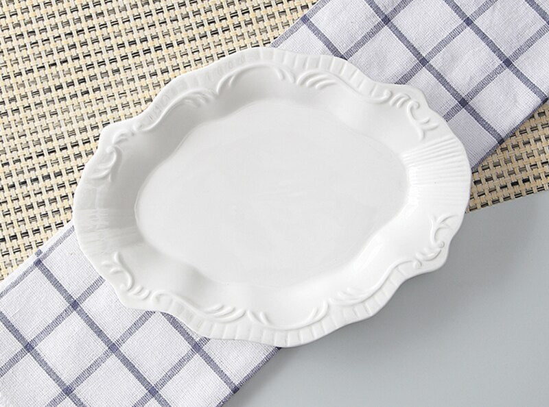 3pcs Set White Embossed Porcelain Dish