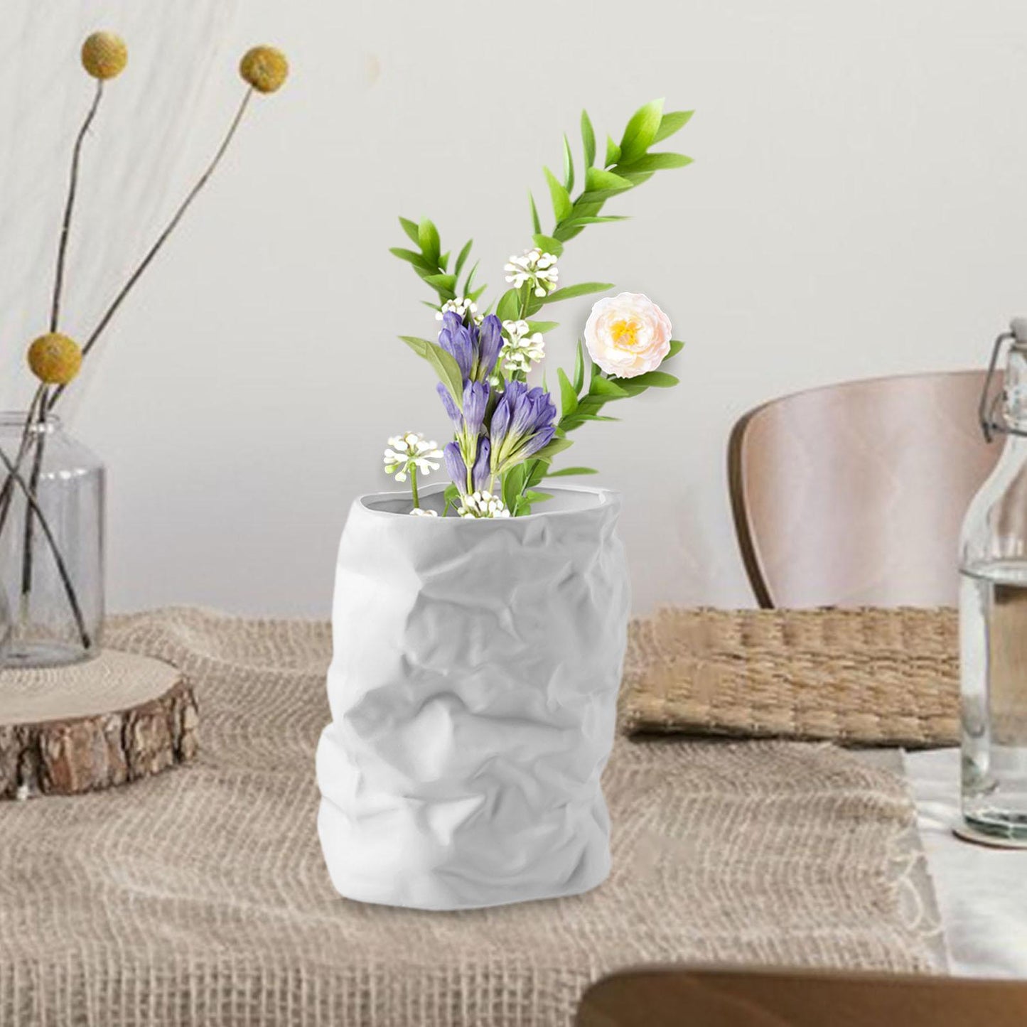 Nordic Crumpled Ceramic Vase