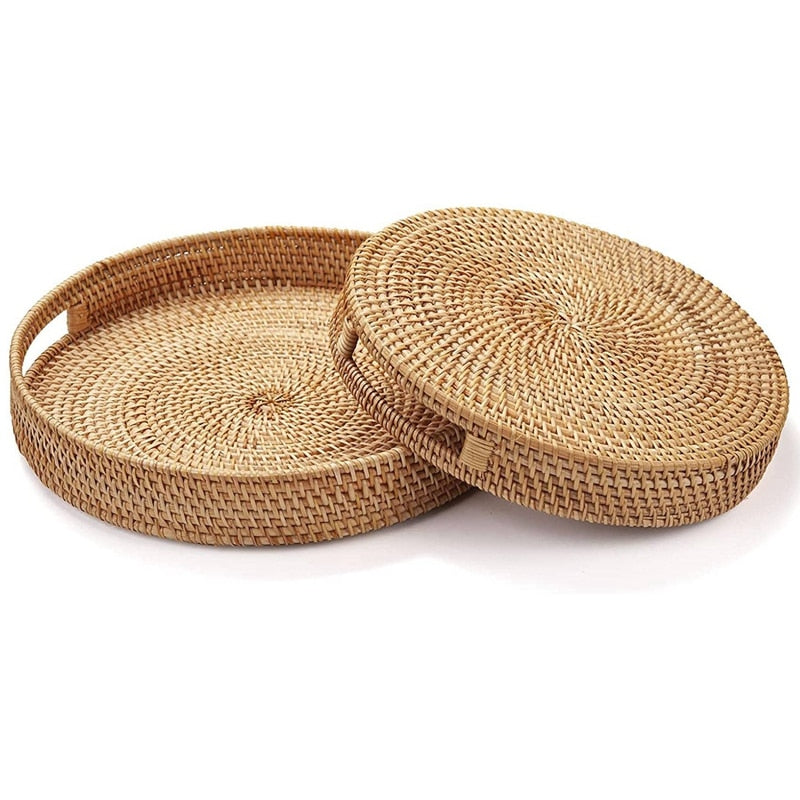 Round Rattan Serving Tray