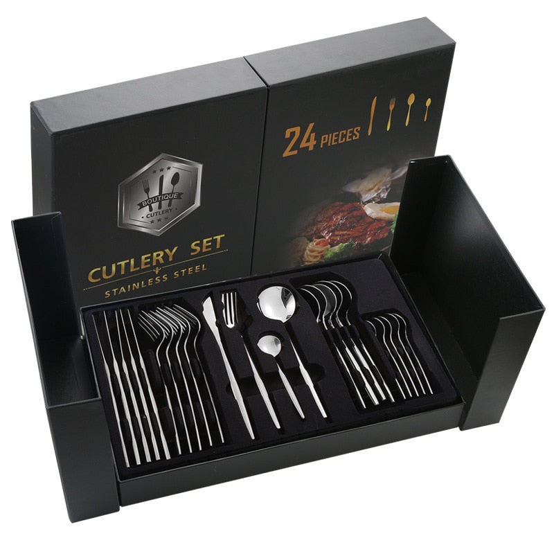 Marcus 24Pcs Black Handle Golden Cutlery Set Stainless Steel