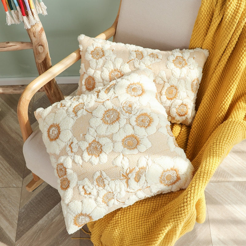 Plush Sunflower Cushion Cover 3D