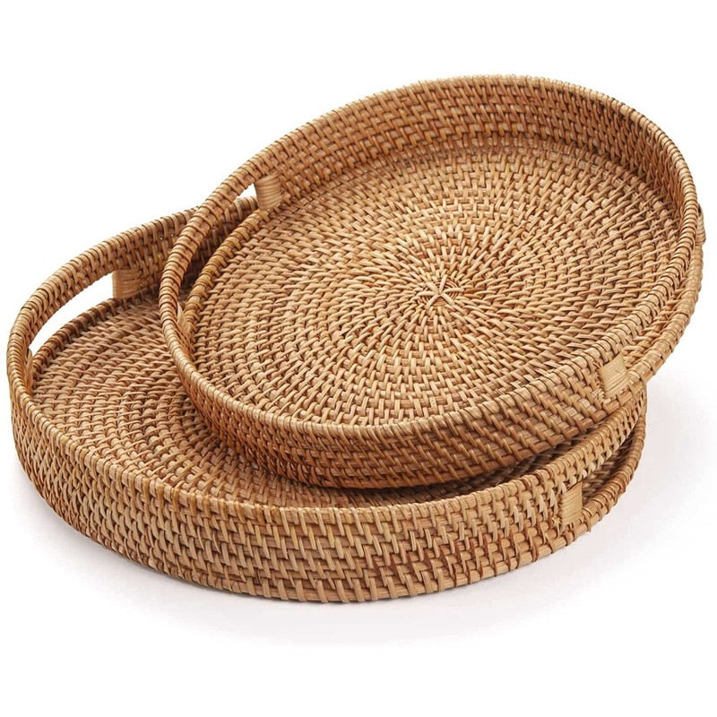 Round Rattan Serving Tray