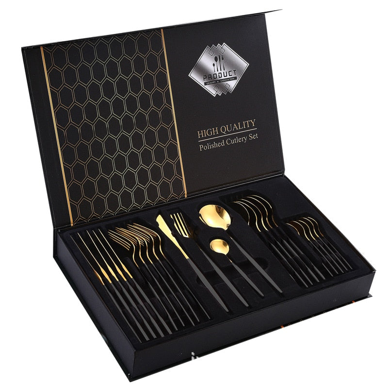 Marcus 24Pcs Black Handle Golden Cutlery Set Stainless Steel