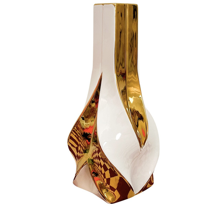 Gold and White Geometric  Vase