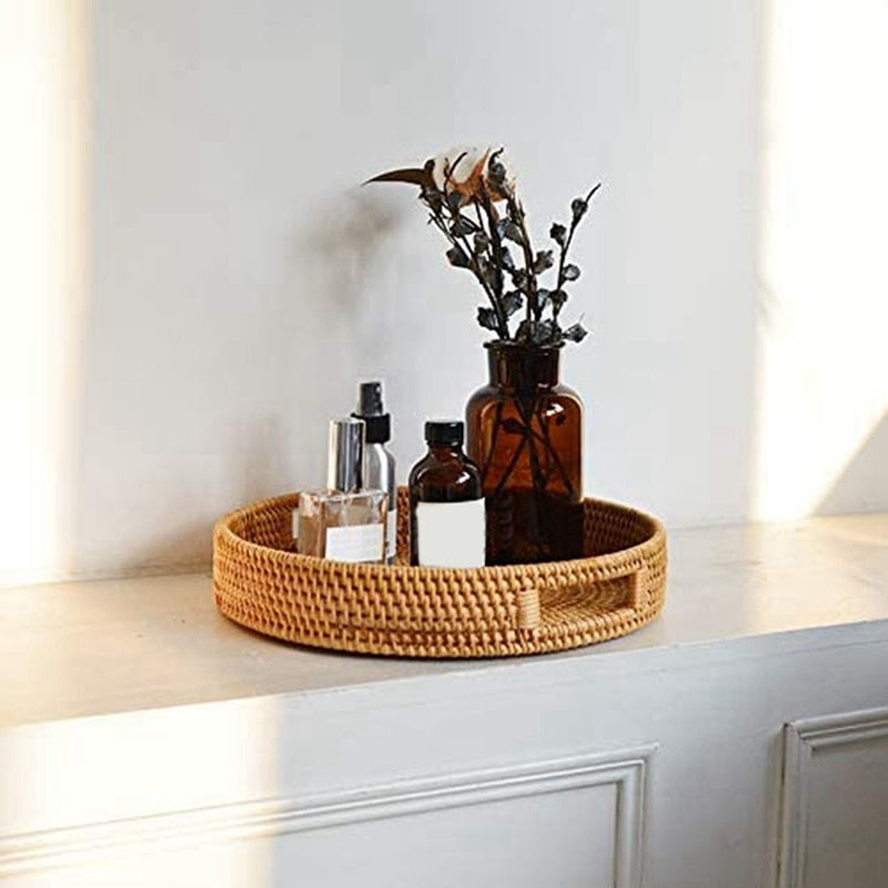 Round Rattan Serving Tray