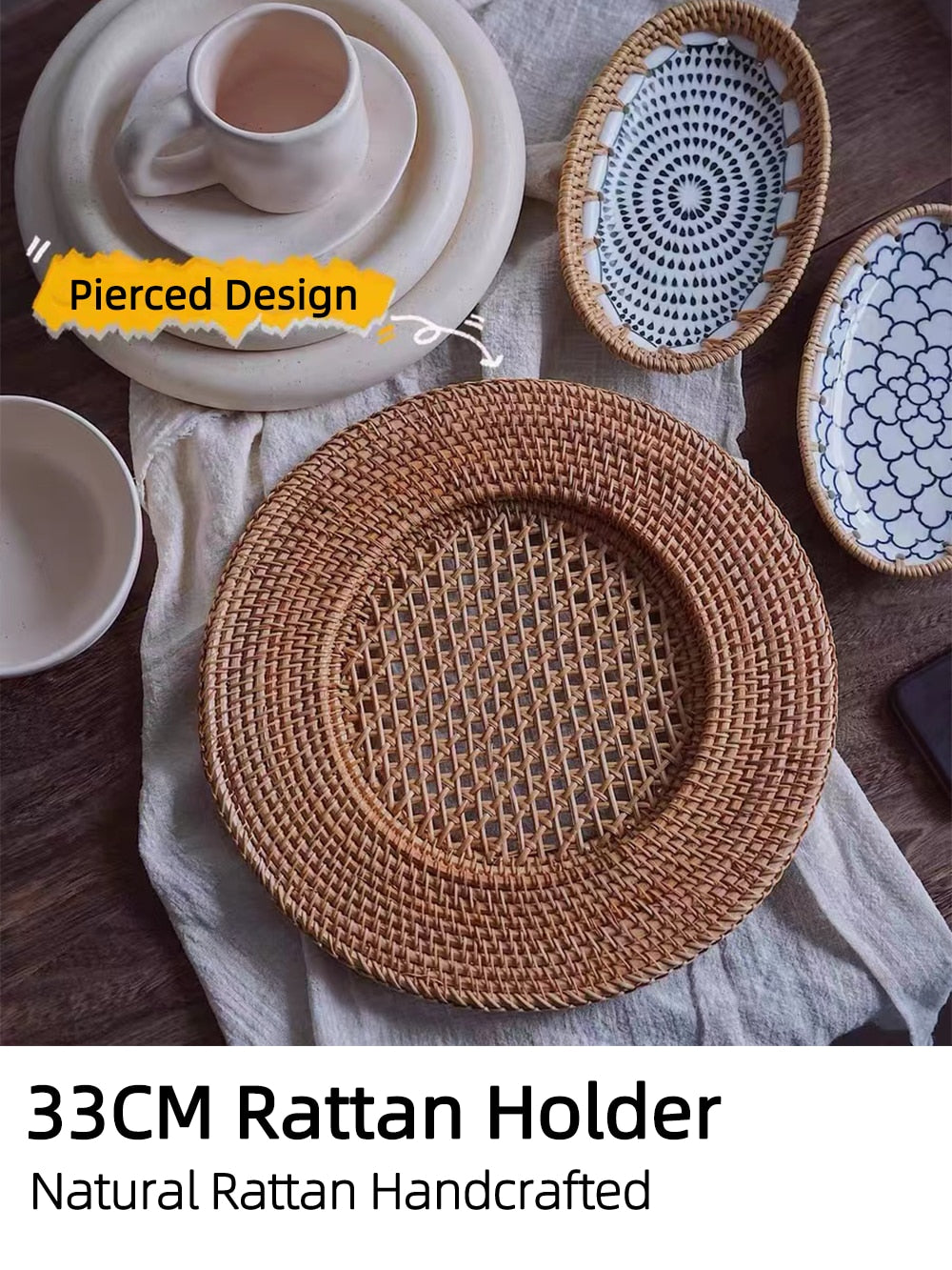 Rattan 33cm Charger Plates