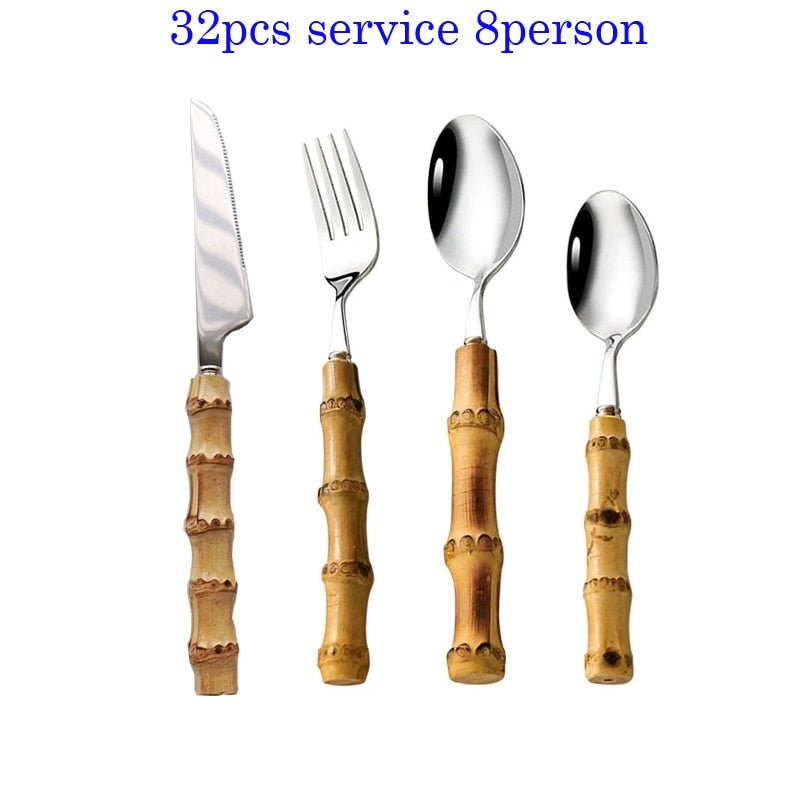 Bamboo Handle Stainless Steel Cutlery Set