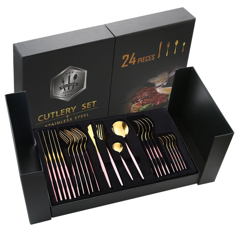 Marcus 24Pcs Black Handle Golden Cutlery Set Stainless Steel