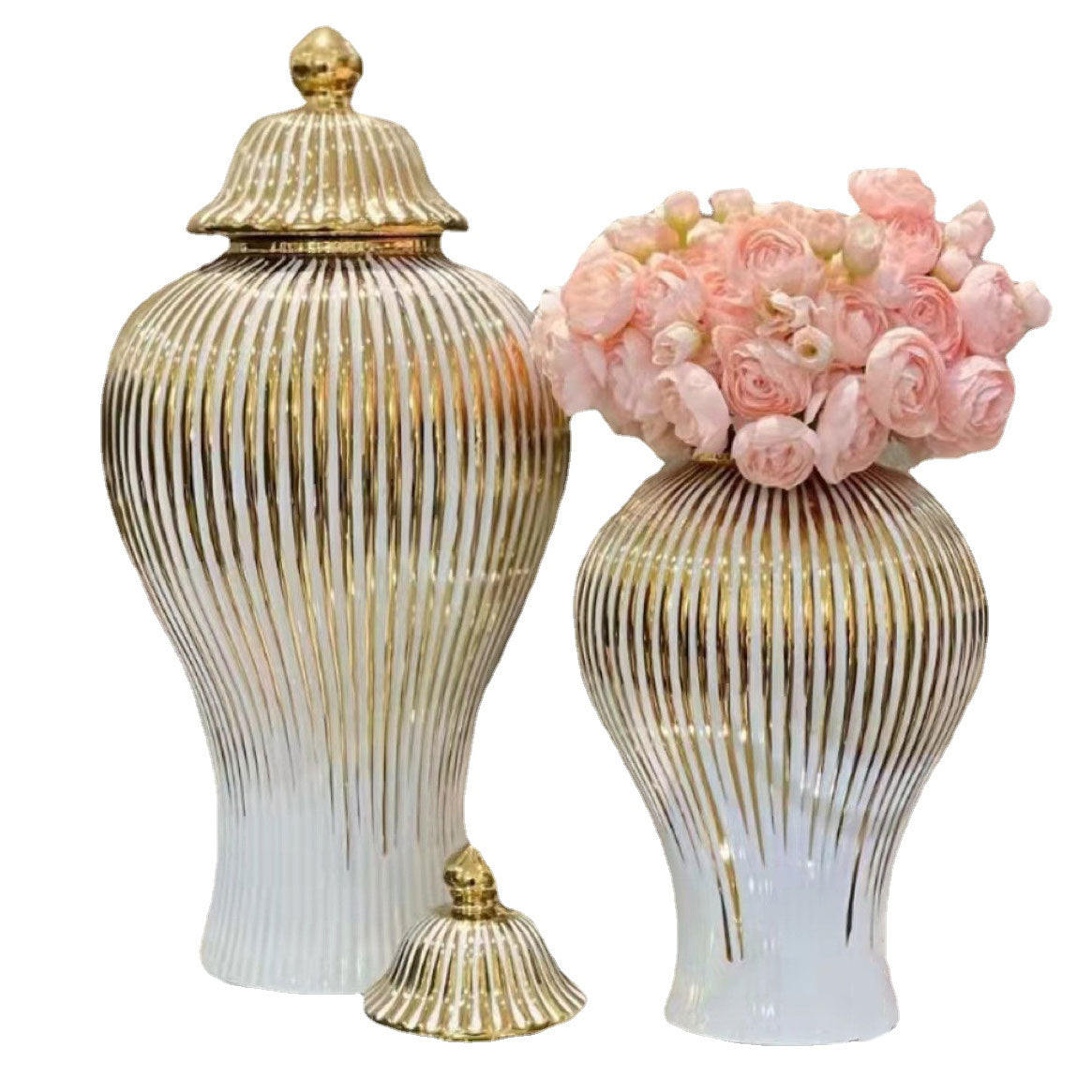 Golden Stripes Decorative Ginger Jar