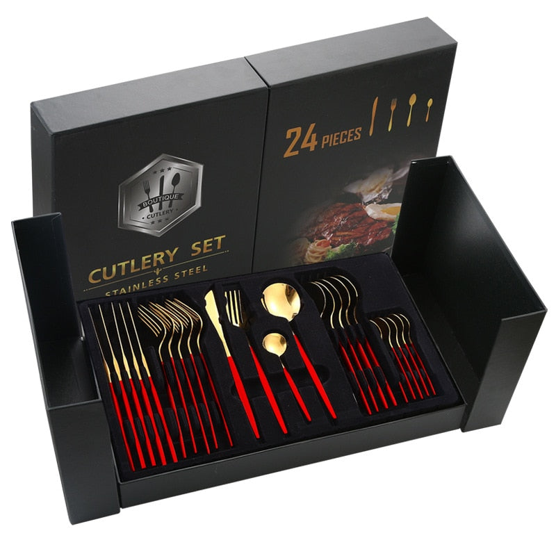 Marcus 24Pcs Black Handle Golden Cutlery Set Stainless Steel