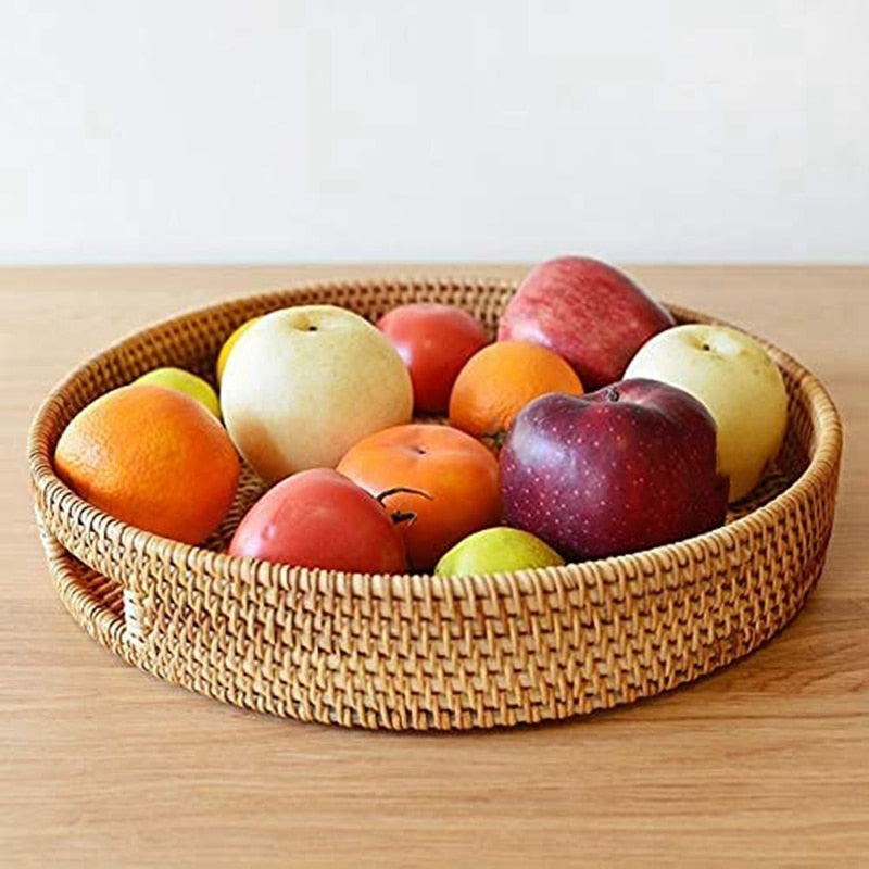 Round Rattan Serving Tray