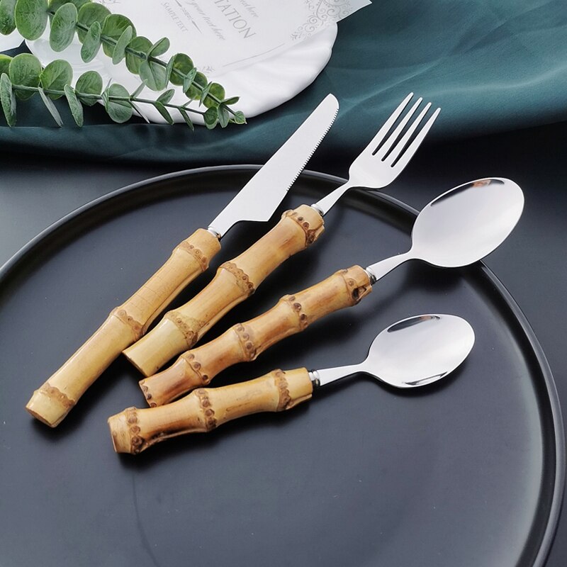 Bamboo Handle Stainless Steel Cutlery Set