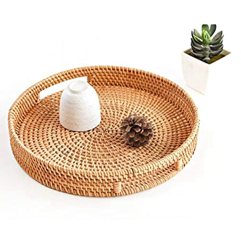 Round Rattan Serving Tray