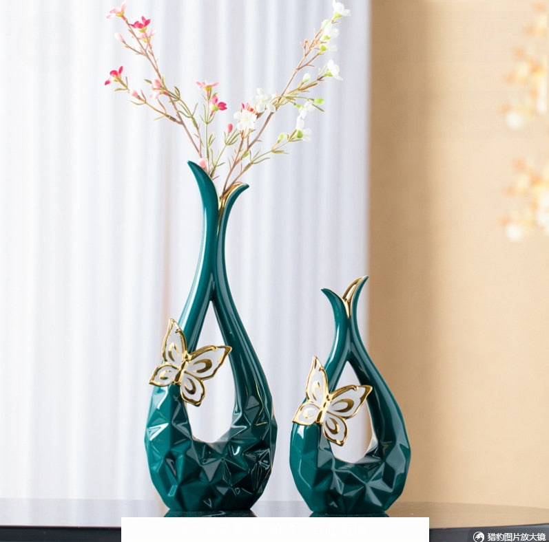 Modern Butterfly Ceramic Vase 2pc