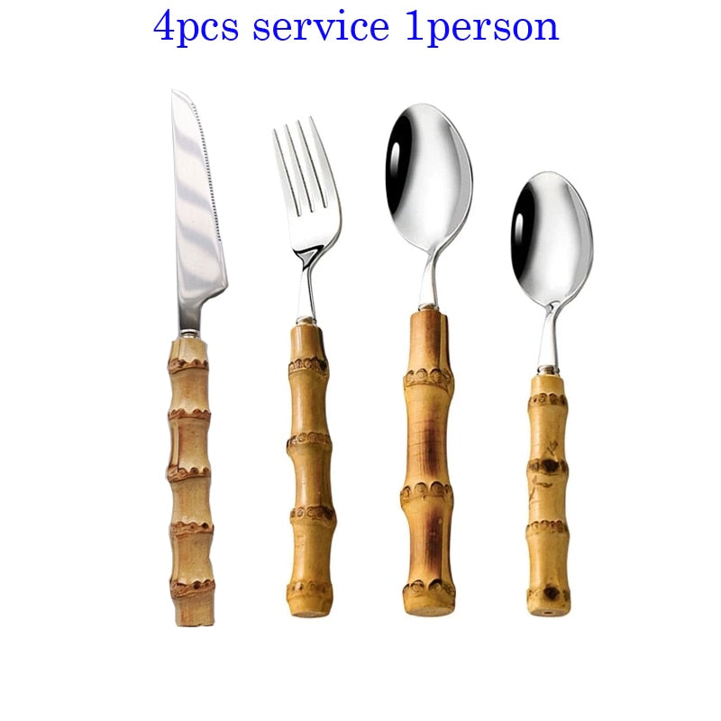 Bamboo Handle Stainless Steel Cutlery Set