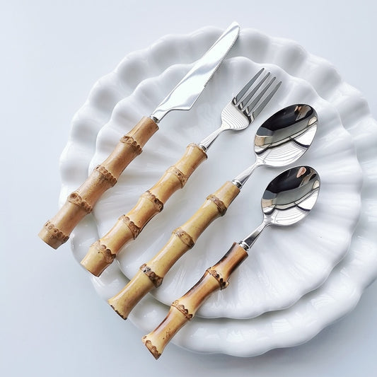 Bamboo Handle Stainless Steel Cutlery Set